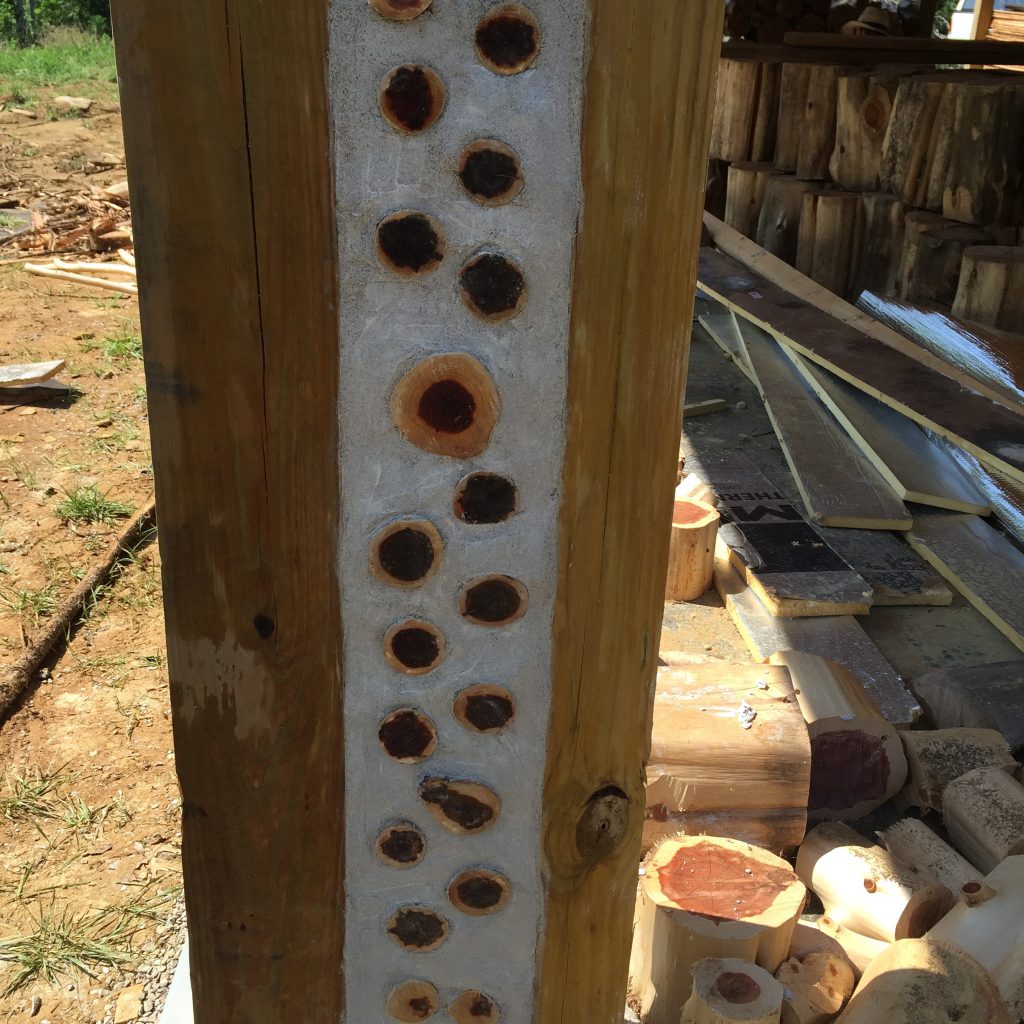 Building a test column in a cordwood house is a good way to practice wall building while still being part of the larger project.