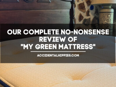 Image: mattress with button tufts, Text: Our Complete No-Nonsense Review of "My Green Mattress" - AccidentalHippies.com